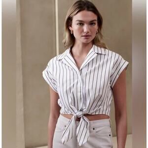NWOT Banana Republic Tie Front Cropped Striped‎ Top XL